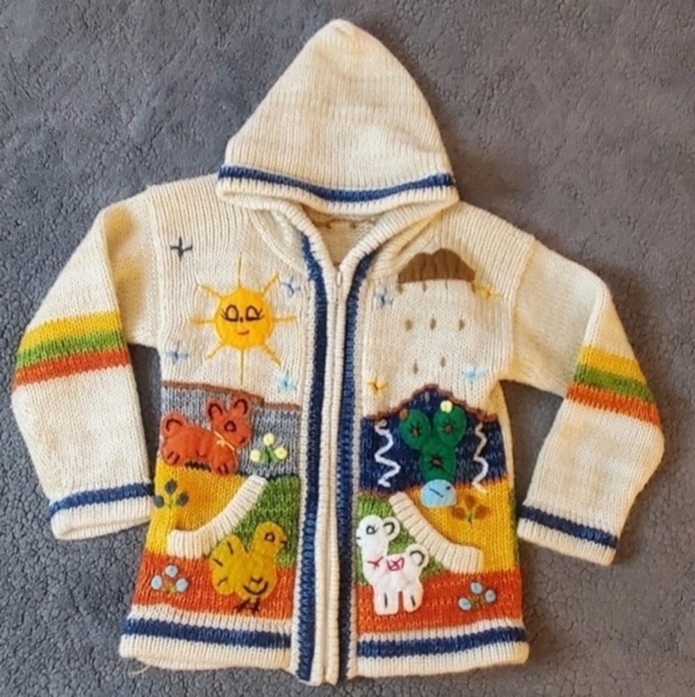 Andes Imports Peruvian Handmade Children's Hodded Zip-up Cardigan